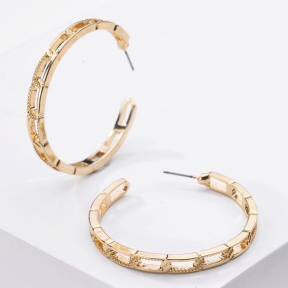 Trendy Unique Gold Hoop Statement Earrings - Picture 1 of 4